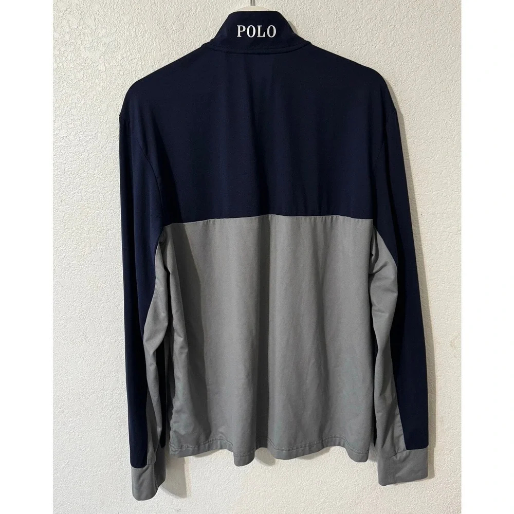 Polo Golf Ralph Lauren Quarter Zip Pullover Long Sleeve Top Navy Gray Mens Large